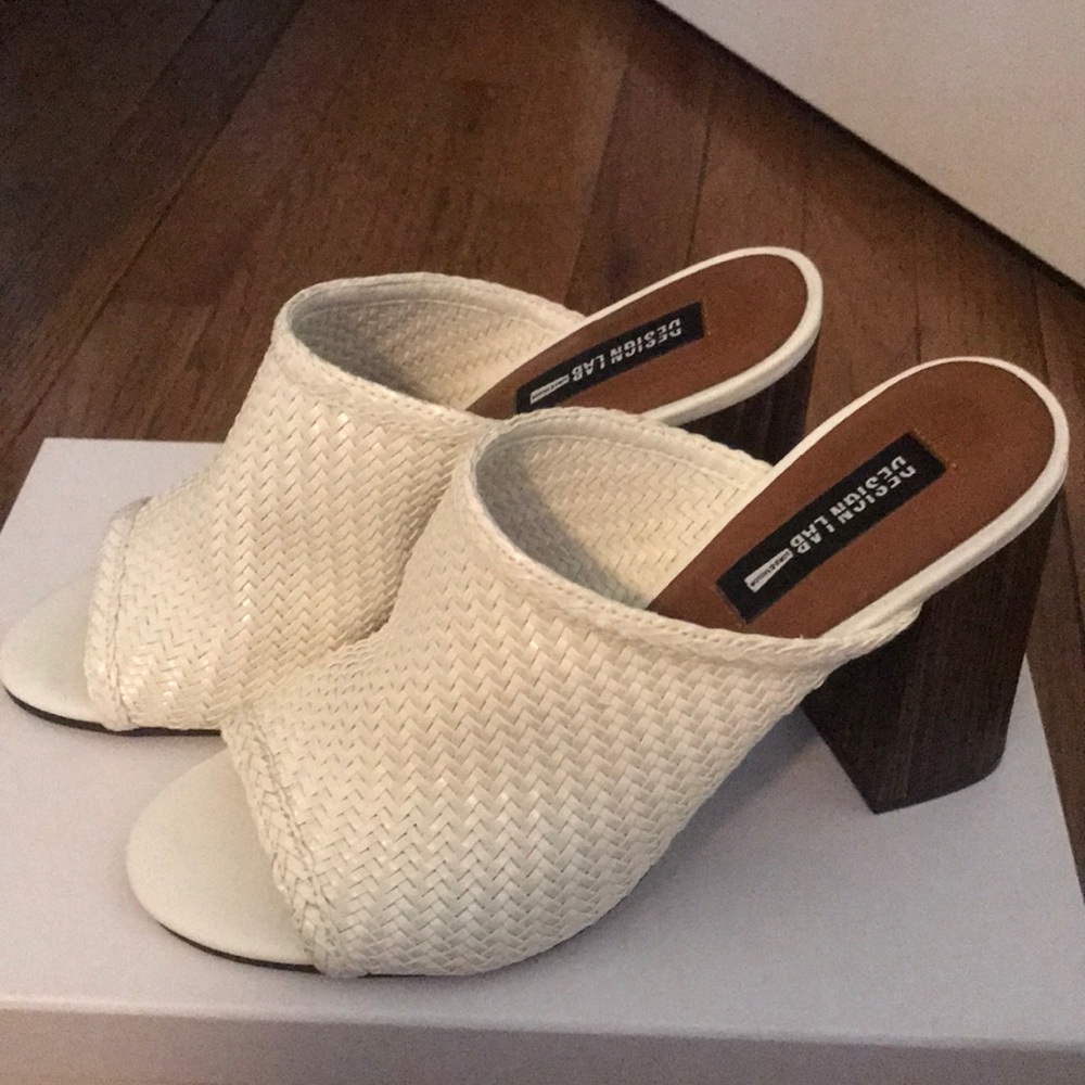 White Woven Leather Block-Heel Mules